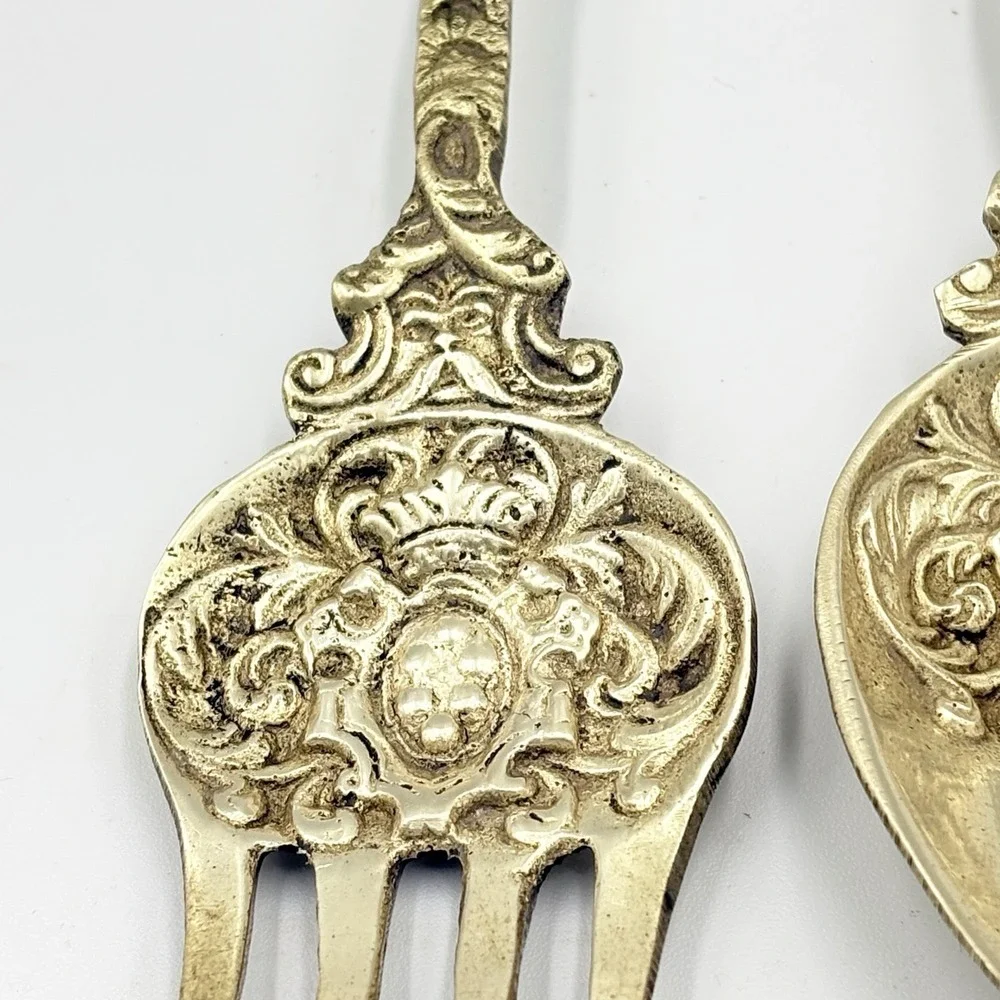 Vintage Montagnani Italy Ornate Brass Serving Spoon & Fork 7.5